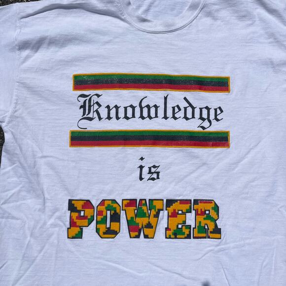 Vintage 90s Short Sleeve Knowledge Is Power T-shirt Size XL - Picture 2 of 4